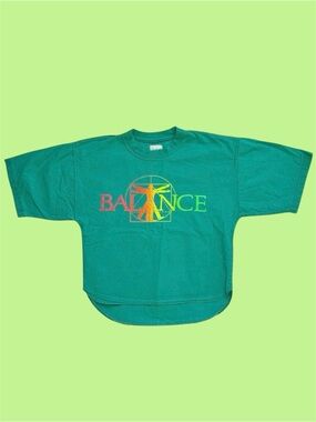 Vintage 90s BALANCE Spellout Cropped Short Sleeve Top Green Small